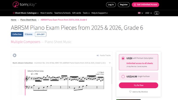 ABRSM Exam Pieces Are Now Easier to Access with Tomplay