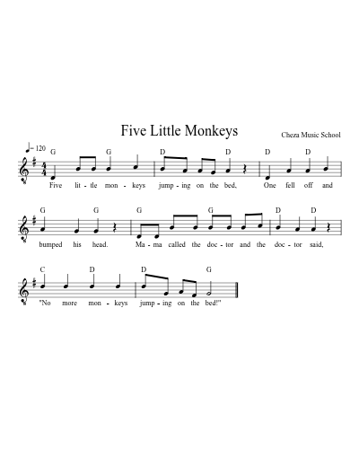 Five Little Monkeys — guitar sheet music