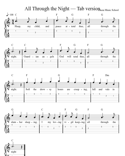 All Through the Night — Tab version preview
