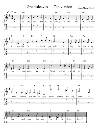 Greensleeves — Tab version preview