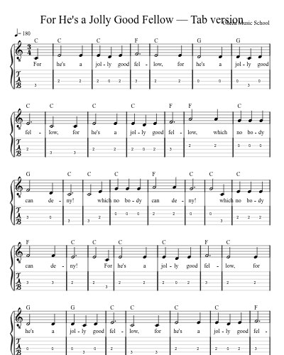For He's a Jolly Good Fellow — Tab version preview