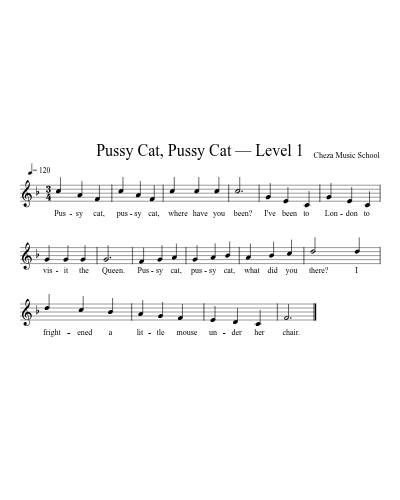 Pussy Cat, Pussy Cat — Level 1 — piano sheet music