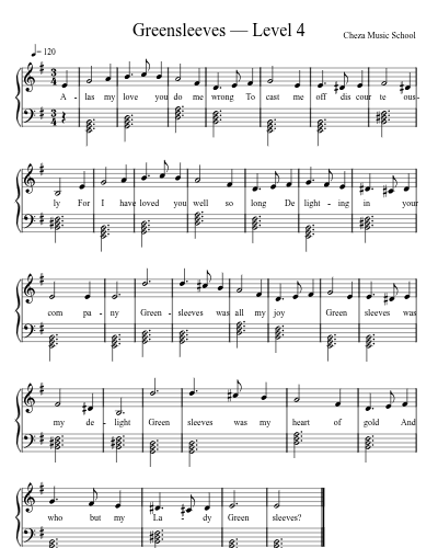 Greensleeves — Level 4 — piano sheet music